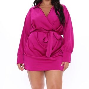 Fashion Nova I’m The One magenta colored long sleeve cowl neck mini dress